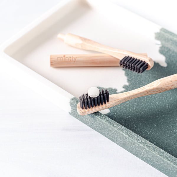 Bamboo toothbrush with compostable handle and replaceable heads